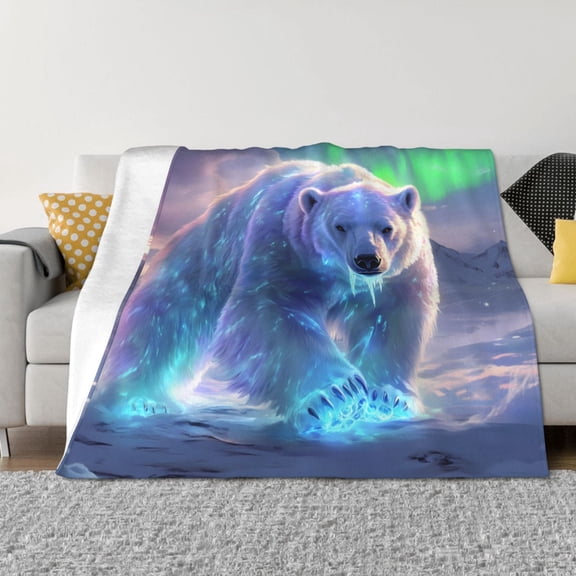 Throw Blanket for Couch - Aurora Icy Blue Polar Bear Soft Comfy Lightweight Cozy Warm Throw Blanket, Fuzzy Plush Flannel Blanket & Throws for Sofa and Bed All Season
