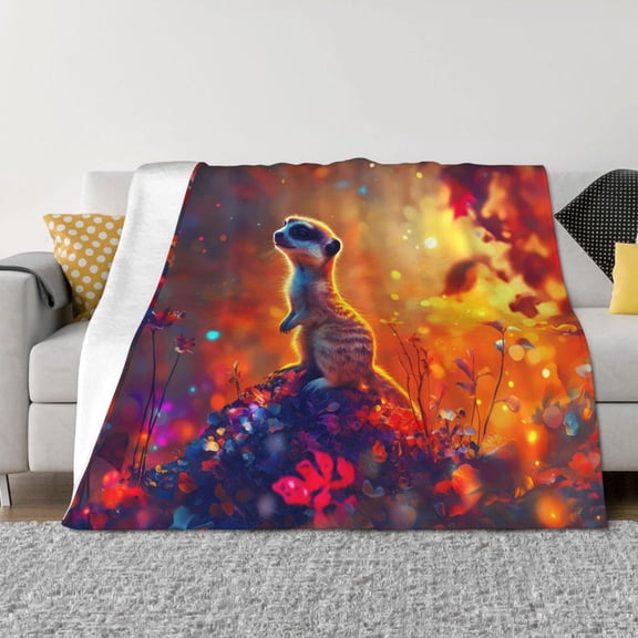 Throw Blanket for Couch - Autumn Maple Leaf Meerkat Soft Comfy Lightweight Cozy Warm Throw Blanket, Fuzzy Plush Flannel Blanket & Throws for Sofa and Bed All Season