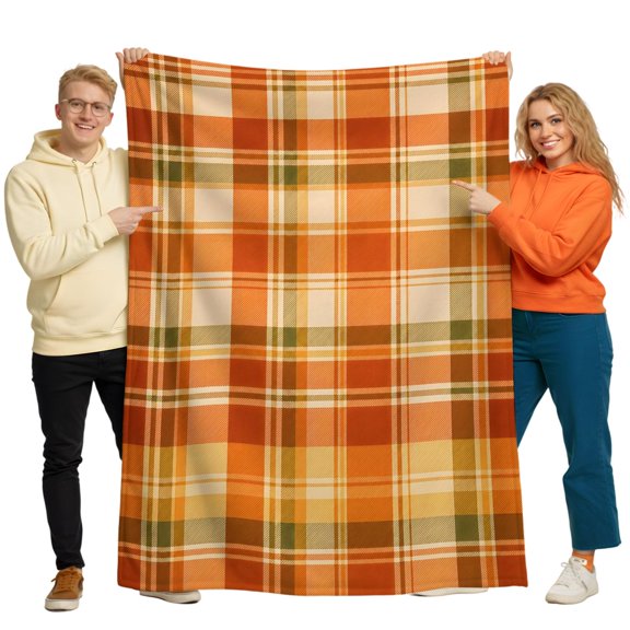 Throw Blanket for Couch, Autumn Season Orange Plaid Soft Cozy Warm Flannel Blanket 30x40in, Thanksgiving Theme Check Lightweight Fleece Throw Blankets for Sofa Bedroom Office All Season Use