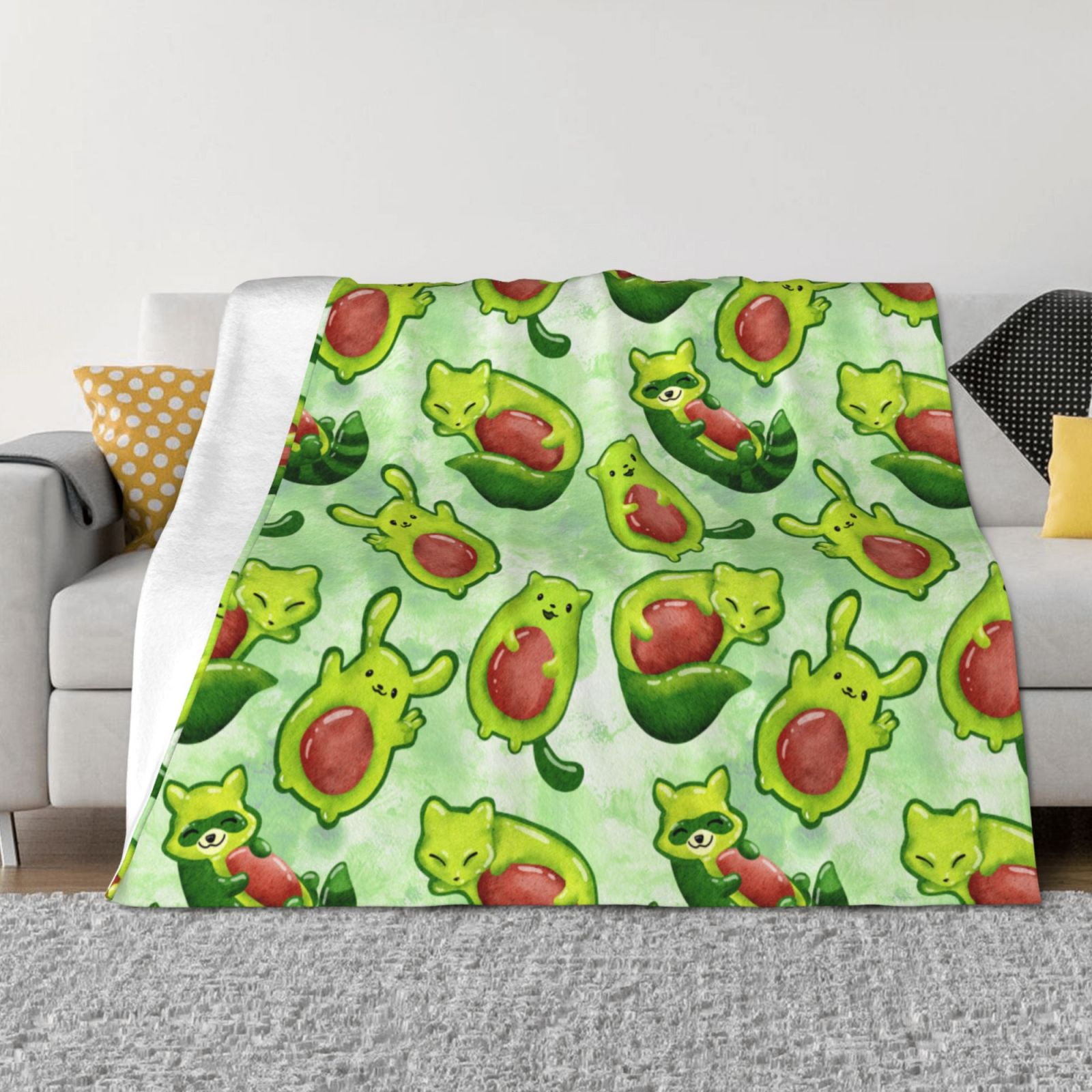 Throw Blanket for Couch - Avocado color cute animals Super Soft Fuzzy ...