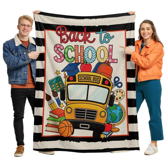Throw Blanket for Couch, Back To School Bus Book Soft Cozy Warm Flannel Blanket 30x40in, Basketball Black Stripe Flax Lightweight Fleece Throw Blankets for Sofa Bedroom Office All Season Use