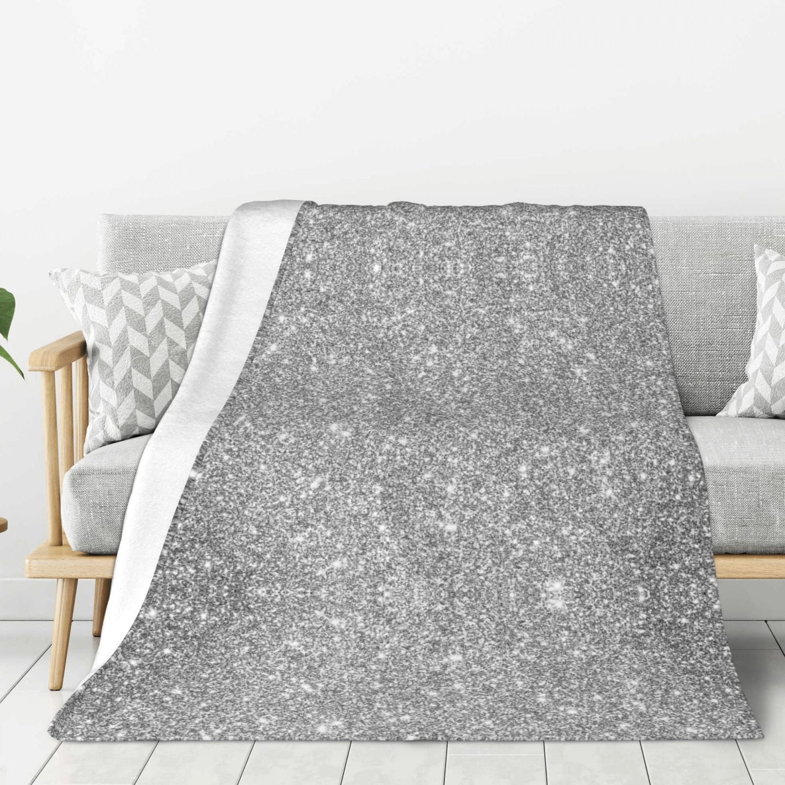 Throw Blanket for Couch Bed and Sofa, GlitterSilver Super Cozy Soft