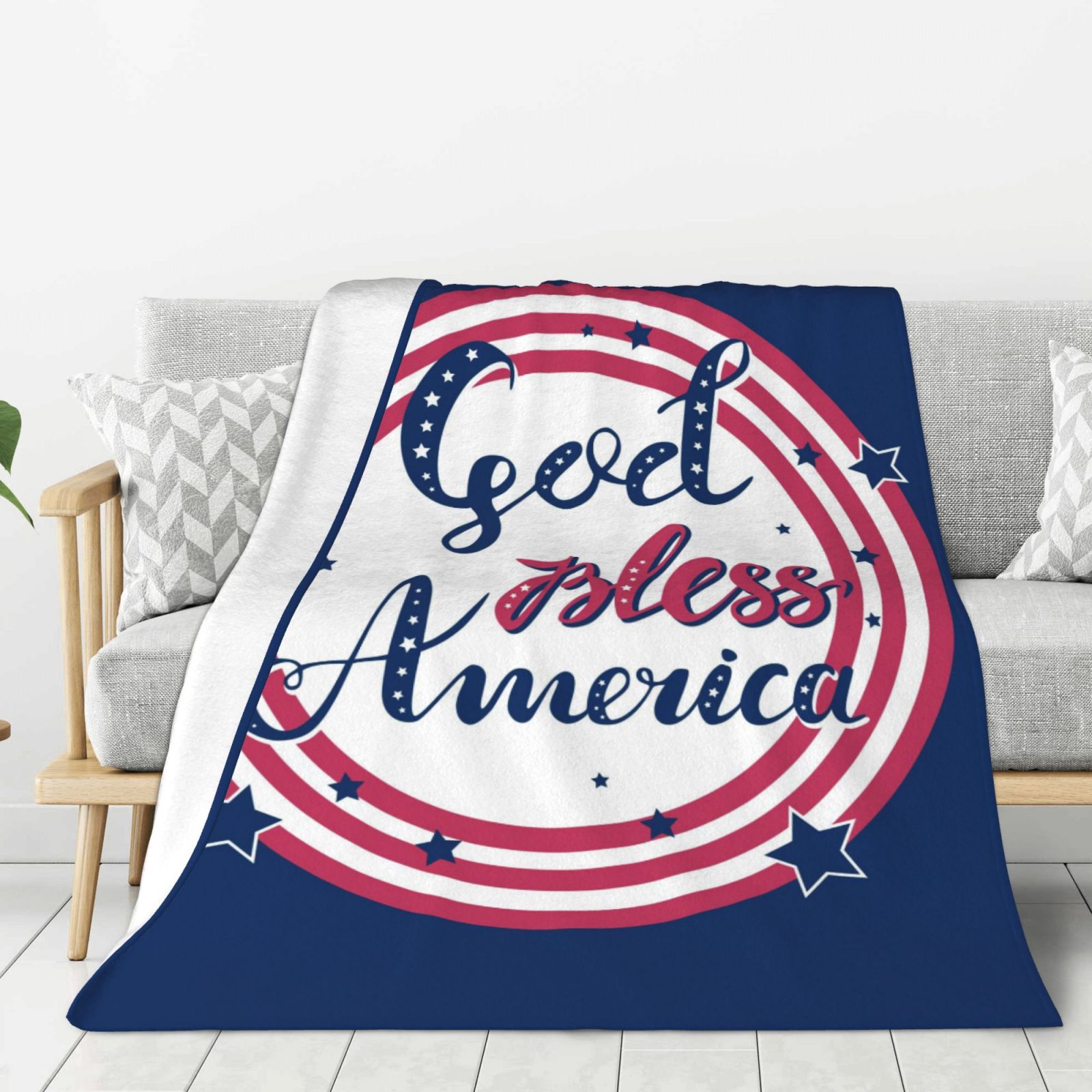 Throw Blanket for Couch Bed and Sofa, God Bless America Patriotic Star