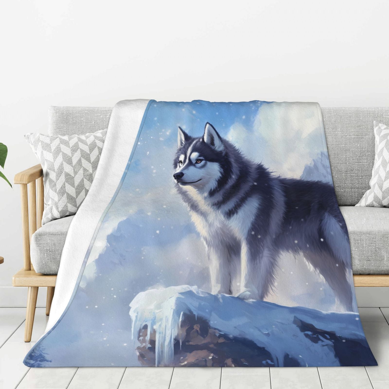Throw Blanket for Couch Bed and Sofa, Snow Mountain Alaskan Sled Dog