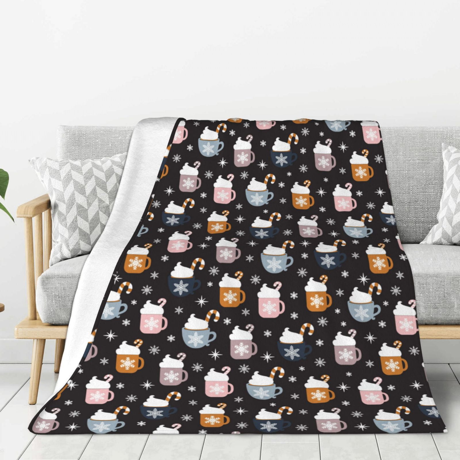 Throw Blanket for Couch Bed and Sofa, Snowflake Cream Hot Cocoa Super