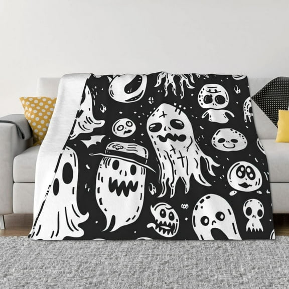 Throw Blanket for Couch - Black White Spooky Ghosts Soft Comfy Lightweight Cozy Warm Throw Blanket, Fuzzy Plush Flannel Blanket & Throws for Sofa and Bed All Season