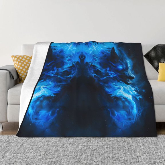 Throw Blanket for Couch - Blue Fire Cool Wolf Soft Comfy Lightweight Cozy Warm Throw Blanket, Fuzzy Plush Flannel Blanket & Throws for Sofa and Bed All Season