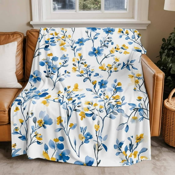 Throw Blanket for Couch Blue Flower Soft Fleece Flannel Blankets Cozy Lightweight Blanket for Home Sofa Living Room Spring Flowers Bed Throws 40" x 60"