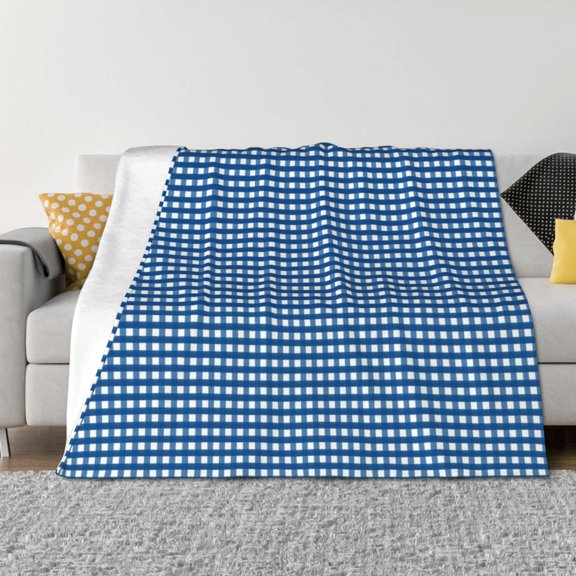 Throw Blanket for Couch - Blue Gingham Soft Comfy Lightweight Cozy Warm Throw Blanket, Fuzzy Plush Flannel Blanket & Throws for Sofa and Bed All Season