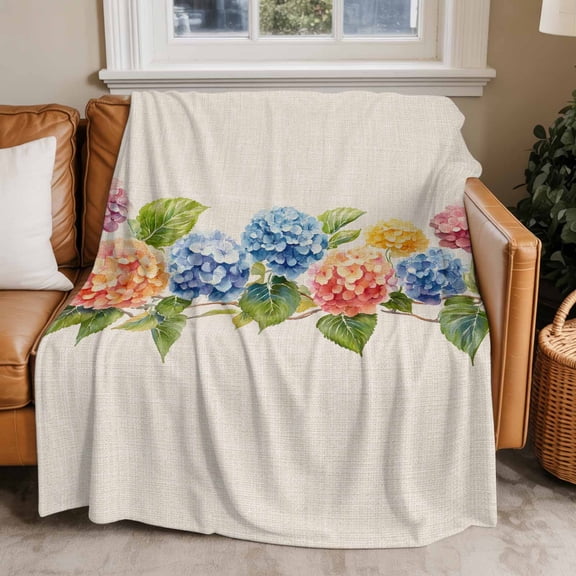 Throw Blanket for Couch Blue Pink Hydrangea Soft Fleece Flannel Blankets Cozy Lightweight Blanket for Home Sofa Living Room Linen Background Bed Throws 40" x 50"