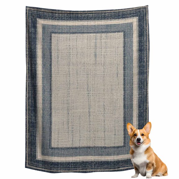 Throw Blanket for Couch, Blue Stripe Border Soft Fleece Blanket 40x50in, Cozy Warm Flannel Throw Blankets All Season Use, Retro Linen Minimalist Style Lightweight Blankets for Sofa Bed