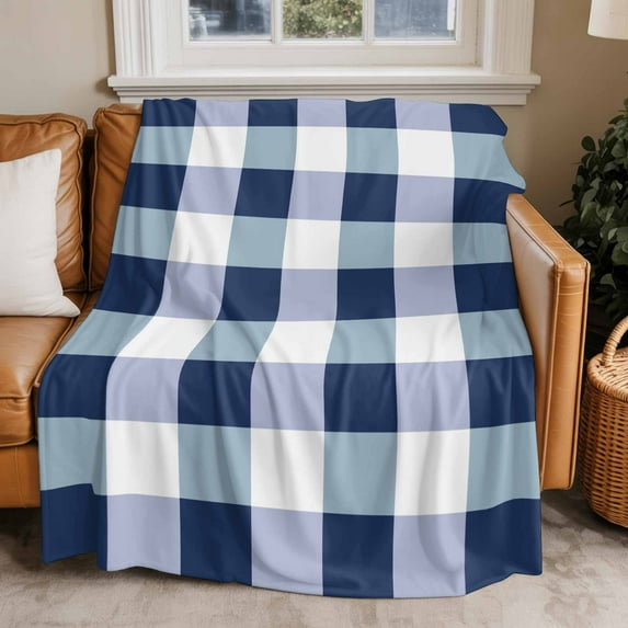 Throw Blanket for Couch Blue White Plaid Soft Fleece Flannel Blankets Cozy Lightweight Blanket for Home Sofa Living Room Simple Style Bed Throws 30" x 40"