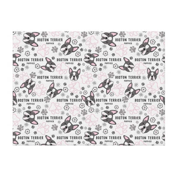 Throw Blanket for Couch, Boston Terrier puppies pink paw Super Soft Fuzzy Comfy Warm Throw Blanket, Cuteness Lightweight Cozy Plush Flannel Blanket & Throws for Sofa and Bed All Season