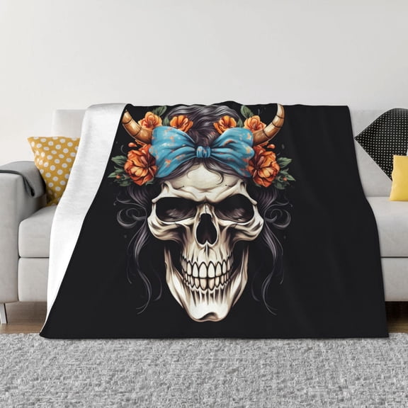 Throw Blanket for Couch - Bow Flower Skull Soft Comfy Lightweight Cozy Warm Throw Blanket, Fuzzy Plush Flannel Blanket & Throws for Sofa and Bed All Season