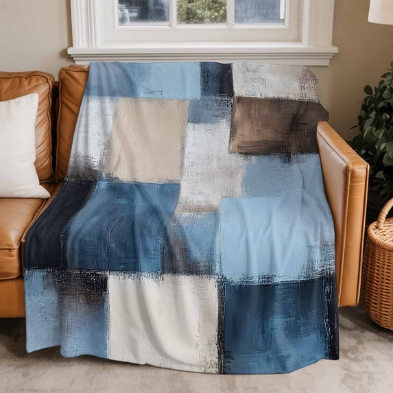 Throw Blanket for Couch Brown Blue Oil Painting Soft Fleece Flannel Blankets Cozy Lightweight Blanket for Home Sofa Living Room Graffiti Art Painting Bed Throws 30" x 40"