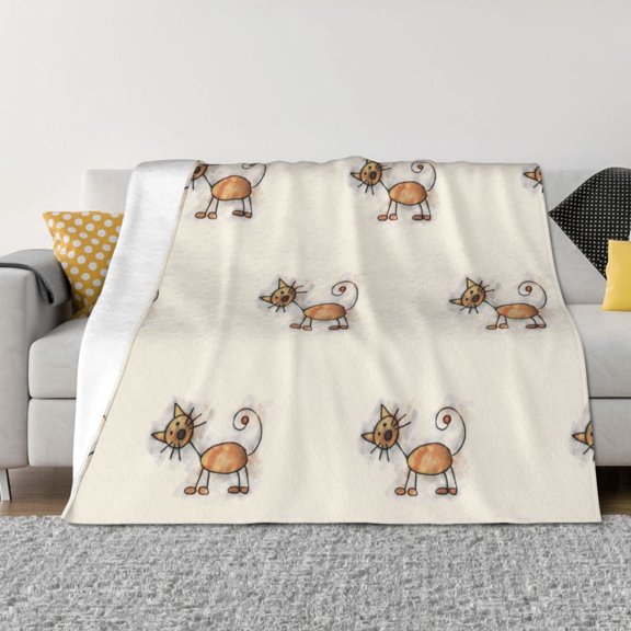 Throw Blanket for Couch - Brown Cat Cartoon Soft Comfy Lightweight Cozy Warm Throw Blanket, Fuzzy Plush Flannel Blanket & Throws for Sofa and Bed All Season