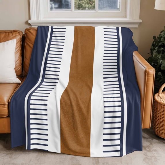 Throw Blanket for Couch Brown Stripe Soft Fleece Flannel Blankets Cozy Lightweight Blanket for Home Sofa Living Room Boho Style Blue Bed Throws 60" x 80"