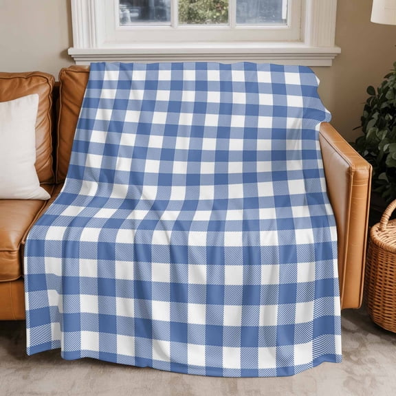 Throw Blanket for Couch Buffalo Plaid Blue Check Soft Fleece Flannel Blankets Cozy Lightweight Blanket for Home Sofa Living Room Farmhouse Style Bed Throws 40" x 60"