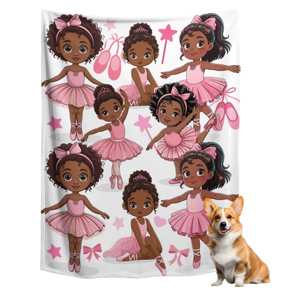 Throw Blanket for Couch, Cartoon Children Ballet Dance Soft Fleece Blanket 40x50in, Cozy Warm Flannel Throw Blankets All Season Use, Pink Butterflies Ballet Shoes Lightweight Blankets for Sofa Bed