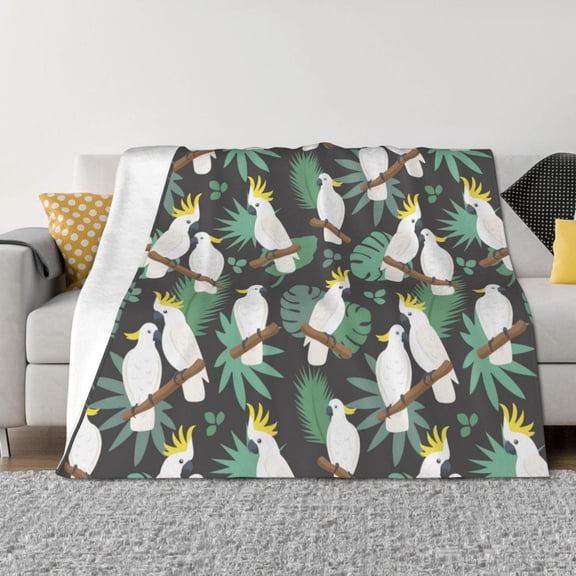 Throw Blanket for Couch - Cartoon Cute Cockatoo Parrot Soft Comfy Lightweight Cozy Warm Throw Blanket, Fuzzy Plush Flannel Blanket & Throws for Sofa and Bed All Season
