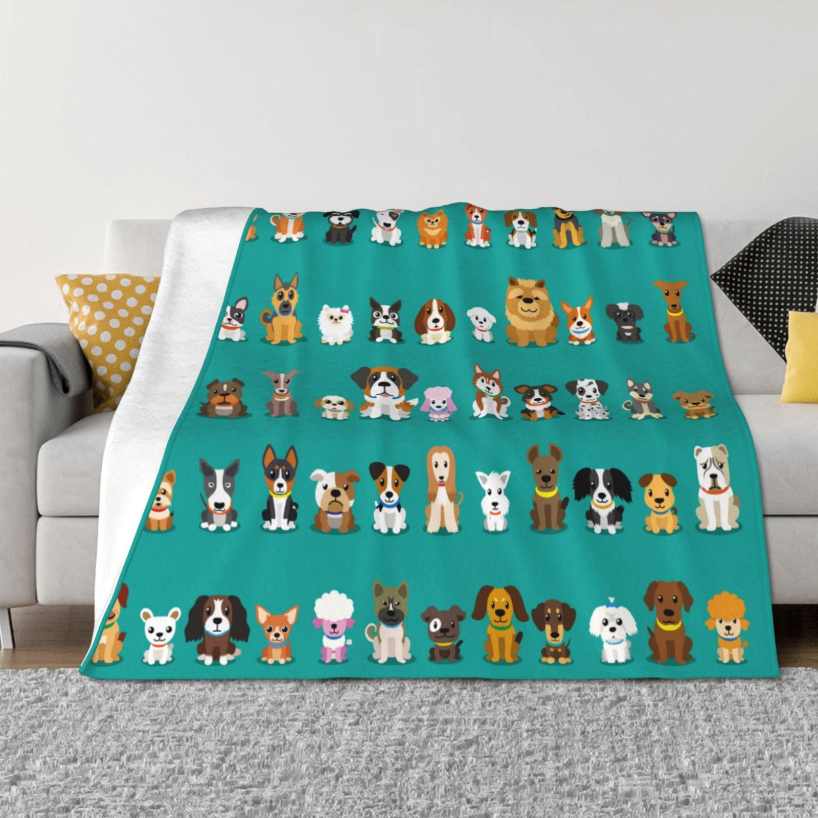 Throw Blanket for Couch - Cartoon Dogs Soft Comfy Lightweight Cozy Warm Throw Blanket, Fuzzy Plush Flannel Blanket & Throws for Sofa and Bed All Season