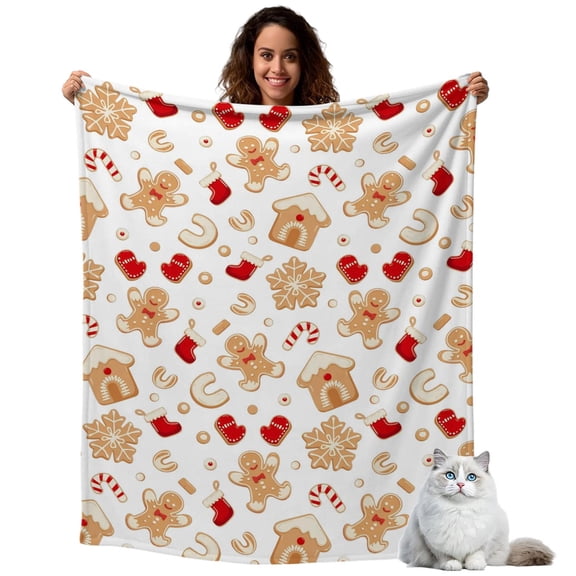 Throw Blanket for Couch, Christmas Cookie Man Candy Soft Cozy Warm Flannel Blanket 30x40in, House Xmas Sock Snowflake Lightweight Fleece Throw Blankets for Sofa Bedroom Office All Season Use