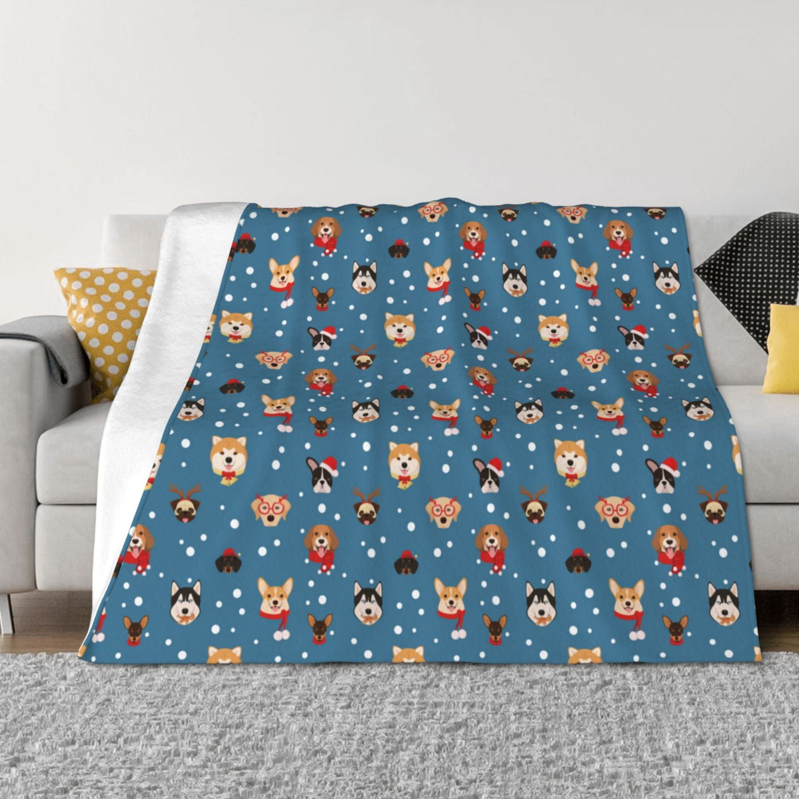 Throw Blanket for Couch - Christmas Cute Dog Puppy Soft Comfy Lightweight Cozy Warm Throw Blanket, Fuzzy Plush Flannel Blanket & Throws for Sofa and Bed All Season