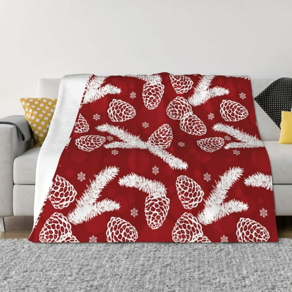 Throw Blanket for Couch - Christmas Holiday Pinecone Soft Comfy Lightweight Cozy Warm Throw Blanket, Fuzzy Plush Flannel Blanket & Throws for Sofa and Bed All Season