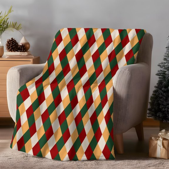 Throw Blanket for Couch, Christmas Zigzag Chevron Stripes Soft Fleece Blanket 40x50in, Cozy Warm Flannel Throw Blankets All Season Use, Red Green Yellow Lightweight Blankets for Sofa Bed