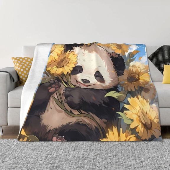 Throw Blanket for Couch - Clear Sky cute Sunflower Panda Soft Comfy Lightweight Cozy Warm Throw Blanket, Fuzzy Plush Flannel Blanket & Throws for Sofa and Bed All Season