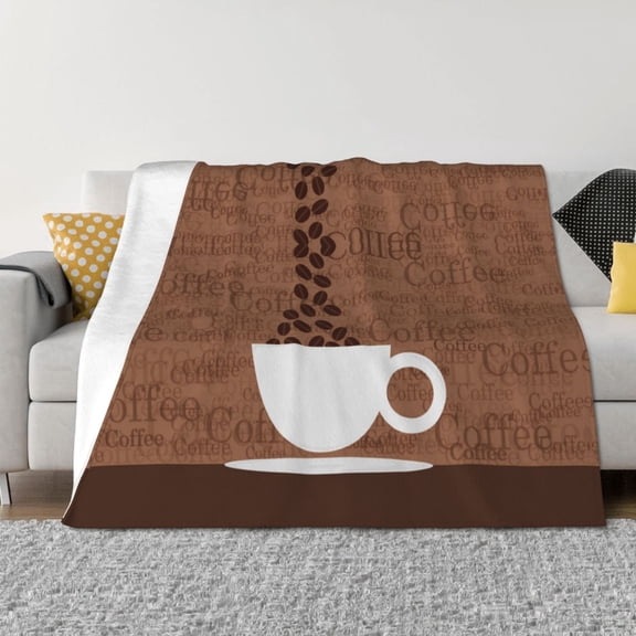 Throw Blanket for Couch - Coffee Cafe Cup Soft Comfy Lightweight Cozy Warm Throw Blanket, Fuzzy Plush Flannel Blanket & Throws for Sofa and Bed All Season