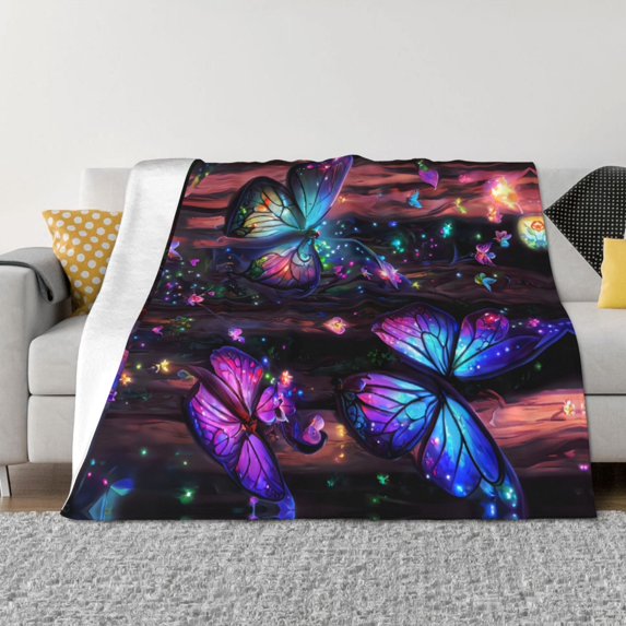 Throw Blanket for Couch - Colorful Butterfly Dream Soft Comfy Lightweight Cozy Warm Throw Blanket, Fuzzy Plush Flannel Blanket & Throws for Sofa and Bed All Season