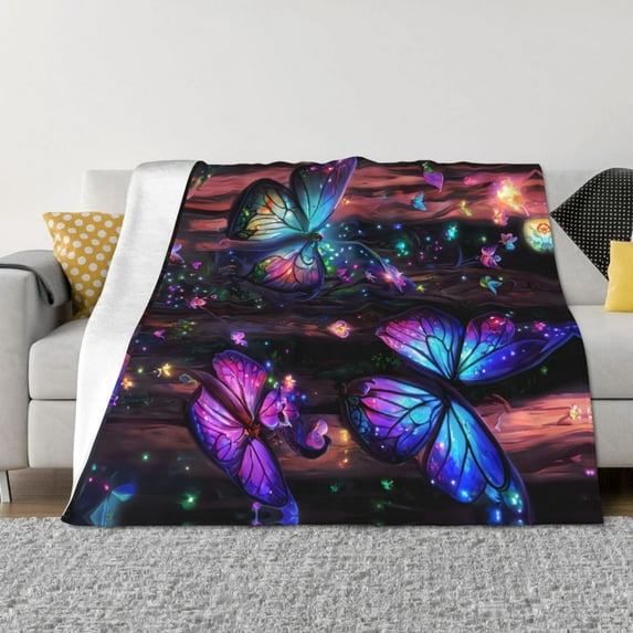 Throw Blanket for Couch, Colorful Butterfly Dream Super Soft Fuzzy Comfy Warm Cute Throw Blanket, Lightweight Cozy Plush Flannel Blanket Throws for Sofa Bed All Season