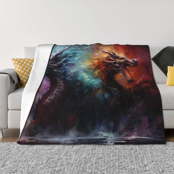 Throw Blanket for Couch - Colorful Ink Style Dragon Soft Comfy Lightweight Cozy Warm Throw Blanket, Fuzzy Plush Flannel Blanket & Throws for Sofa and Bed All Season