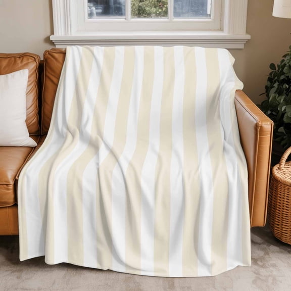 Throw Blanket for Couch Cream Stripes Soft Fleece Flannel Blankets Cozy Lightweight Blanket for Home Sofa Living Room White Vertical Striped Bed Throws 40" x 50"