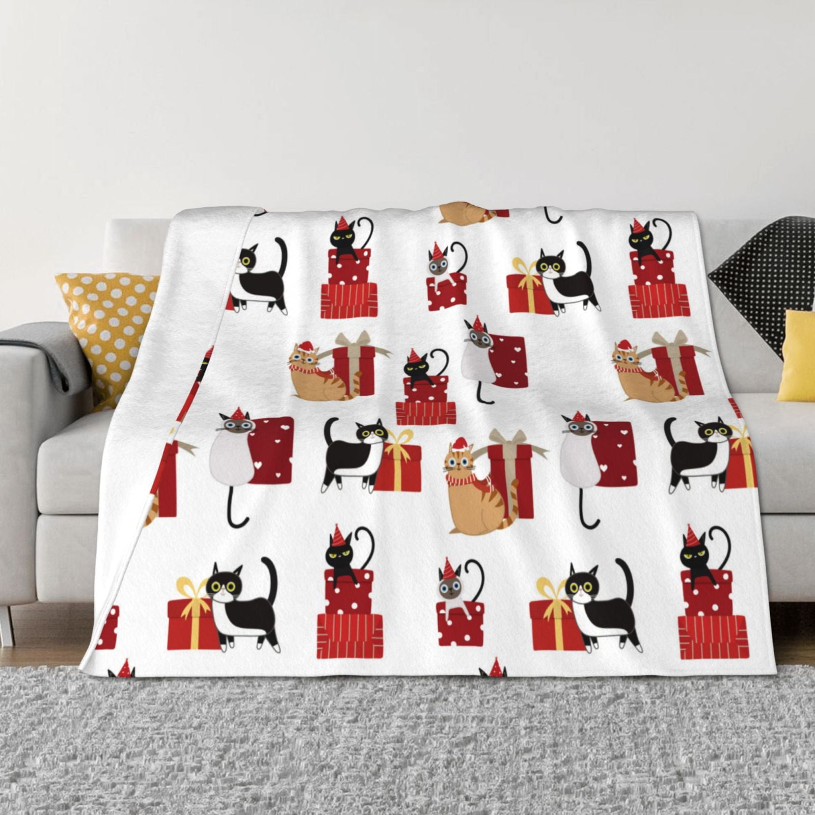 Throw Blanket for Couch Cute Cat And Christmas Gift Soft Fuzzy Comfy