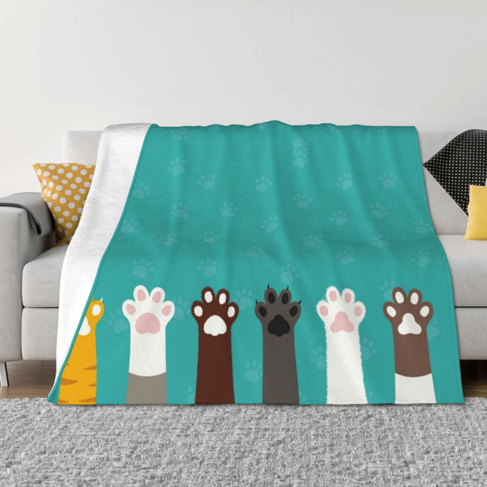 Throw Blanket for Couch - Cute Cat Paw And Dog Soft Comfy Lightweight Cozy Warm Throw Blanket, Fuzzy Plush Flannel Blanket & Throws for Sofa and Bed All Season