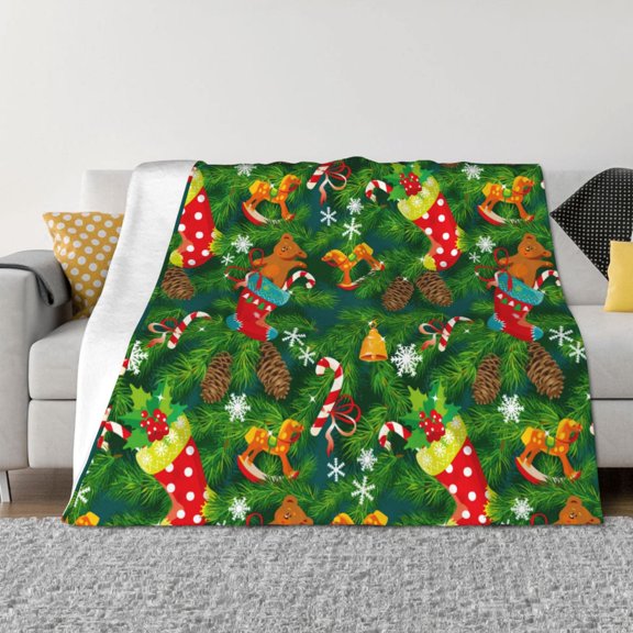 Throw Blanket for Couch - Cute Christmas Stocking Bear Soft Comfy Lightweight Cozy Warm Throw Blanket, Fuzzy Plush Flannel Blanket & Throws for Sofa and Bed All Season