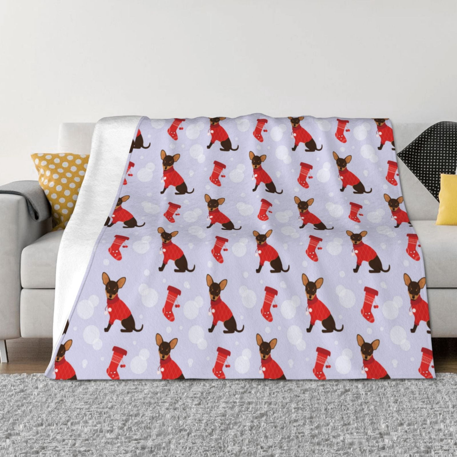 Throw Blanket for Couch - Cute Christmas sock Dog Soft Comfy Lightweight Cozy Warm Throw Blanket, Fuzzy Plush Flannel Blanket & Throws for Sofa and Bed All Season