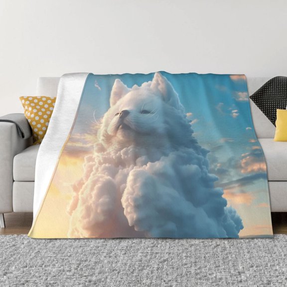 Throw Blanket for Couch - Cute Cloud Cat Soft Comfy Lightweight Cozy Warm Throw Blanket, Fuzzy Plush Flannel Blanket & Throws for Sofa and Bed All Season
