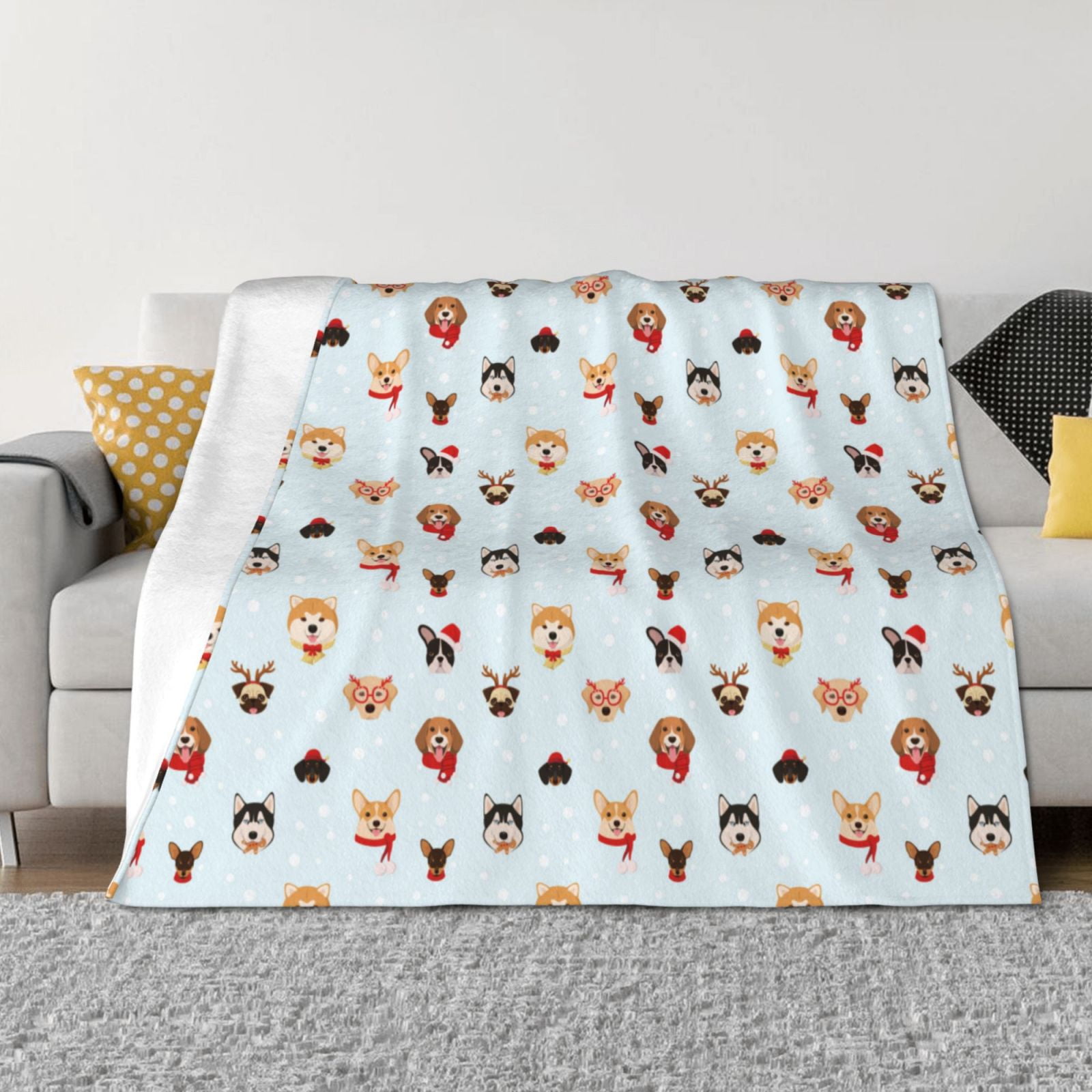 Throw Blanket for Couch - Cute Dog Puppy Christmas Soft Comfy Lightweight Cozy Warm Throw Blanket, Fuzzy Plush Flannel Blanket & Throws for Sofa and Bed All Season