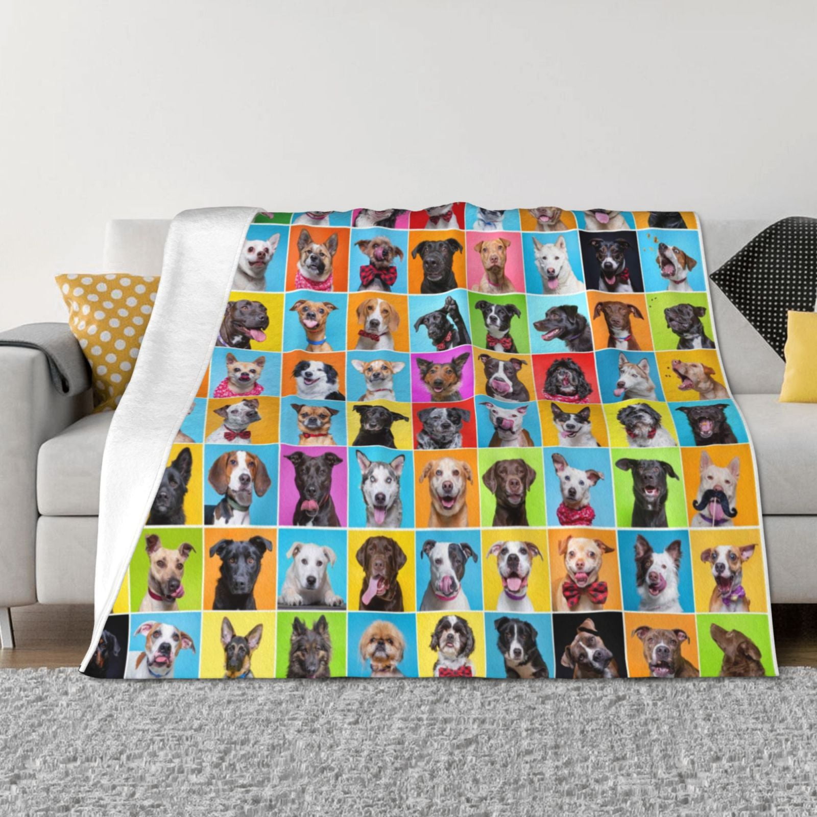 Throw Blanket for Couch - Cute Dogs Collage Soft Comfy Lightweight Cozy Warm Throw Blanket, Fuzzy Plush Flannel Blanket & Throws for Sofa and Bed All Season