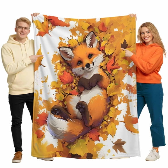 Throw Blanket for Couch, Cute Fox Lying in Orange Maple Leaves Soft Cozy Warm Flannel Blanket 30x40in, Autumn Botanical Lightweight Fleece Throw Blankets for Sofa Bedroom Office All Season Use