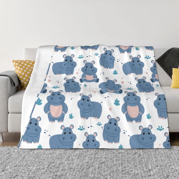 Throw Blanket for Couch - Cute Hippos Soft Comfy Lightweight Cozy Warm Throw Blanket, Fuzzy Plush Flannel Blanket & Throws for Sofa and Bed All Season