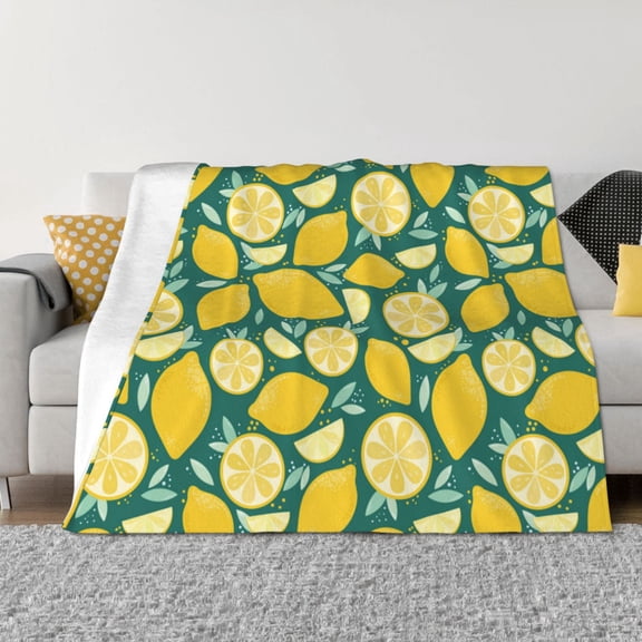 Throw Blanket for Couch - Cute Lemon Turquoise Soft Comfy Lightweight Cozy Warm Throw Blanket, Fuzzy Plush Flannel Blanket & Throws for Sofa and Bed All Season