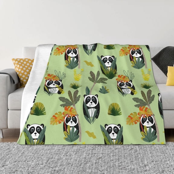 Throw Blanket for Couch - Cute Panda Bear In Greenery Forest Soft Comfy Lightweight Cozy Warm Throw Blanket, Fuzzy Plush Flannel Blanket & Throws for Sofa and Bed All Season