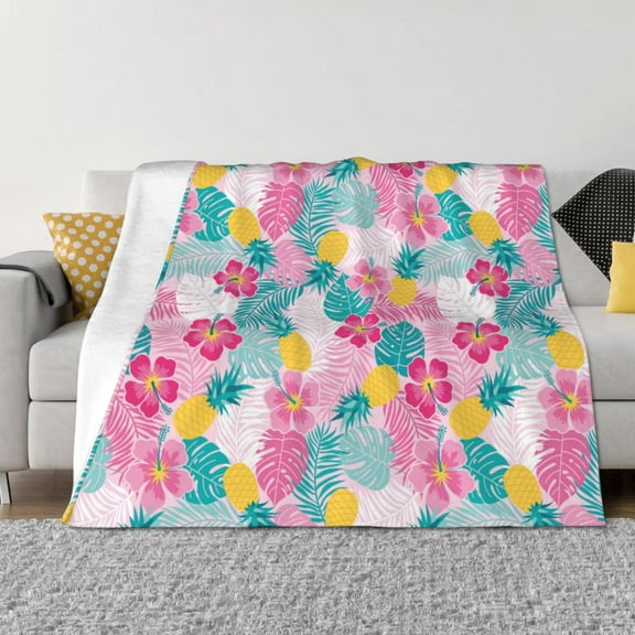 Throw Blanket for Couch - Cute Pineapple Colorful Flower Soft Comfy Lightweight Cozy Warm Throw Blanket, Fuzzy Plush Flannel Blanket & Throws for Sofa and Bed All Season