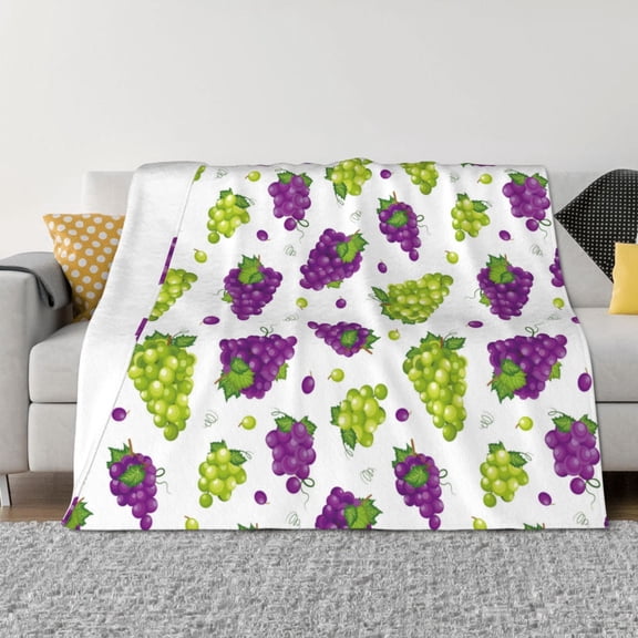 Throw Blanket for Couch - Cute Purple Green Grape Soft Comfy Lightweight Cozy Warm Throw Blanket, Fuzzy Plush Flannel Blanket & Throws for Sofa and Bed All Season