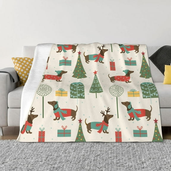 Throw Blanket for Couch - Dachshund Dog Puppy Christmas Soft Comfy Lightweight Cozy Warm Throw Blanket, Fuzzy Plush Flannel Blanket & Throws for Sofa and Bed All Season