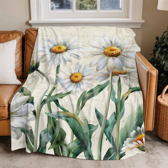 Throw Blanket for Couch Daisy Floral Soft Fleece Flannel Blankets Cozy Lightweight Blanket for Home Sofa Living Room Farmhouse Vintage Flower Bed Throws 40" x 60"